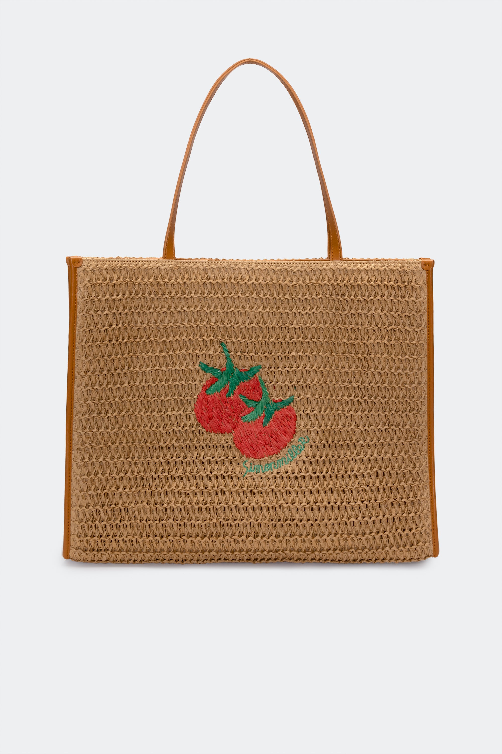 Raffia Embroidered Logo Studio Tote in Natural