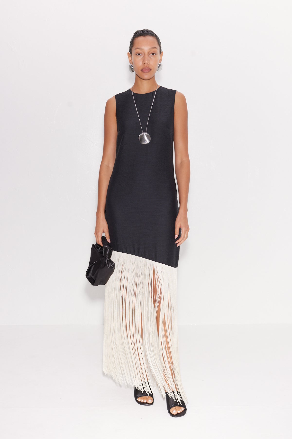 Casablanca Fringe Dress in Black/Seashell – Simon Miller