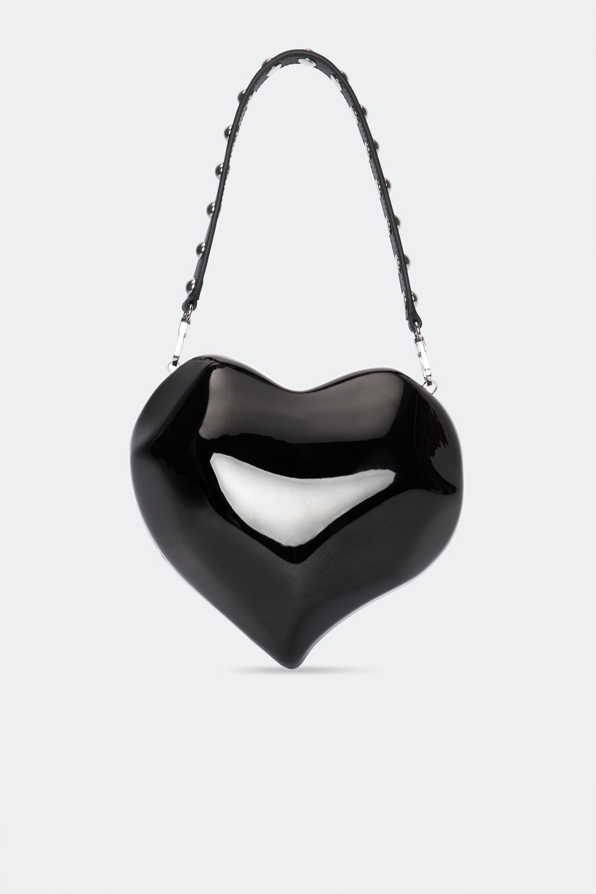 VEGANLEATHERMOLDEDHEARTBAGSTRAPBLACKSILVER