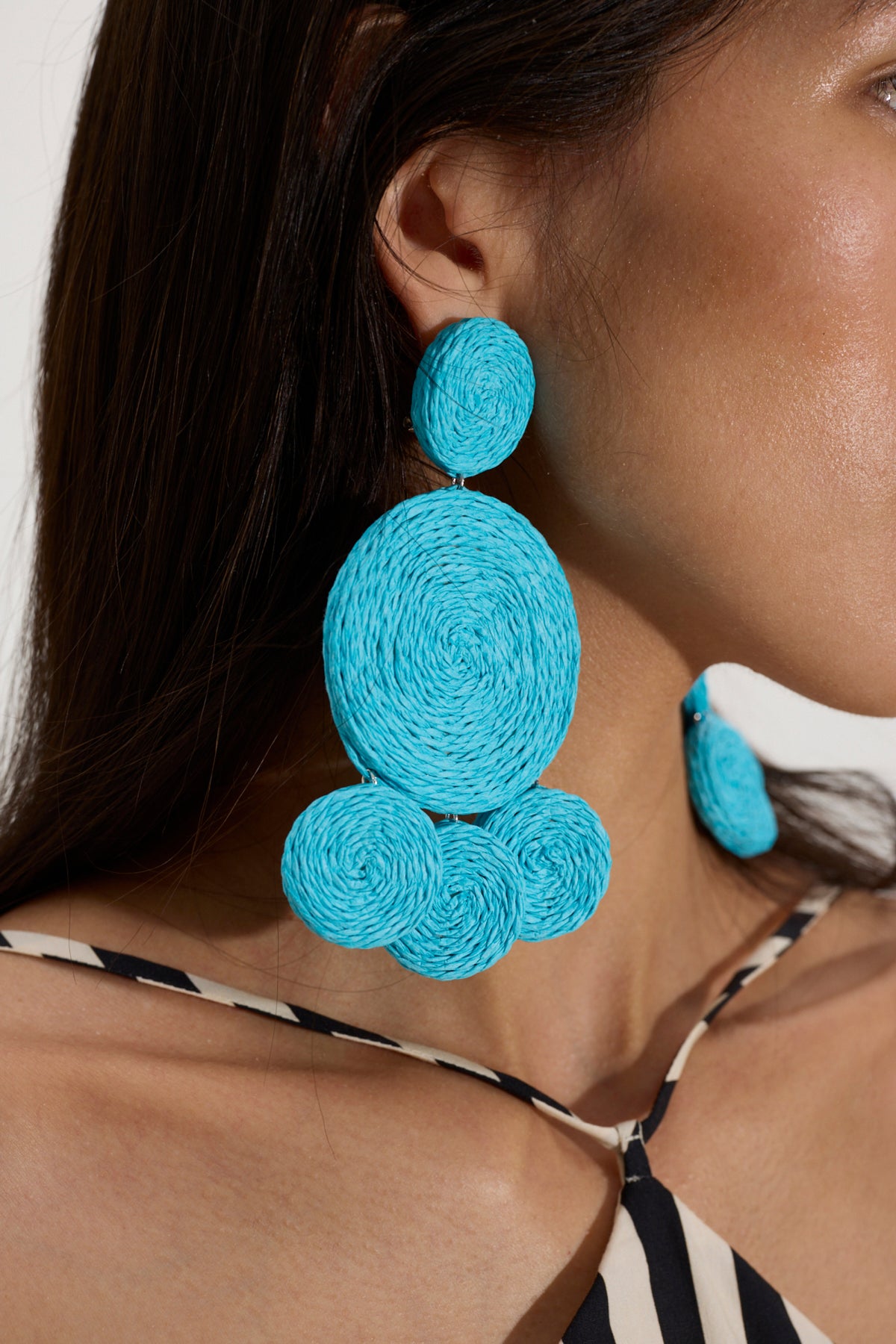 Raffia Deco Earring in Panama Blue