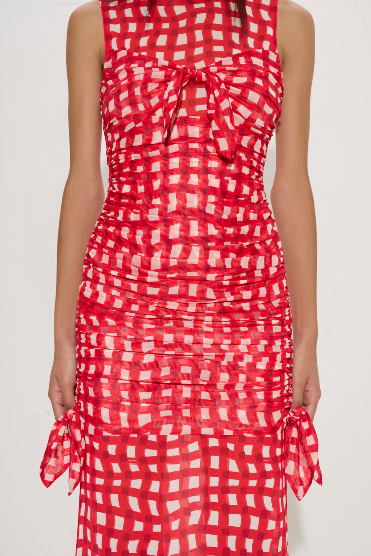 Sonora Mesh Midi Dress in Cherry Red Wavy Gingham