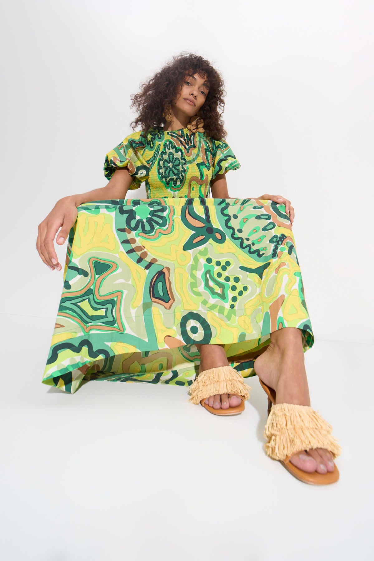 Flor Poplin Skirt  in Abstract Green Floral Print