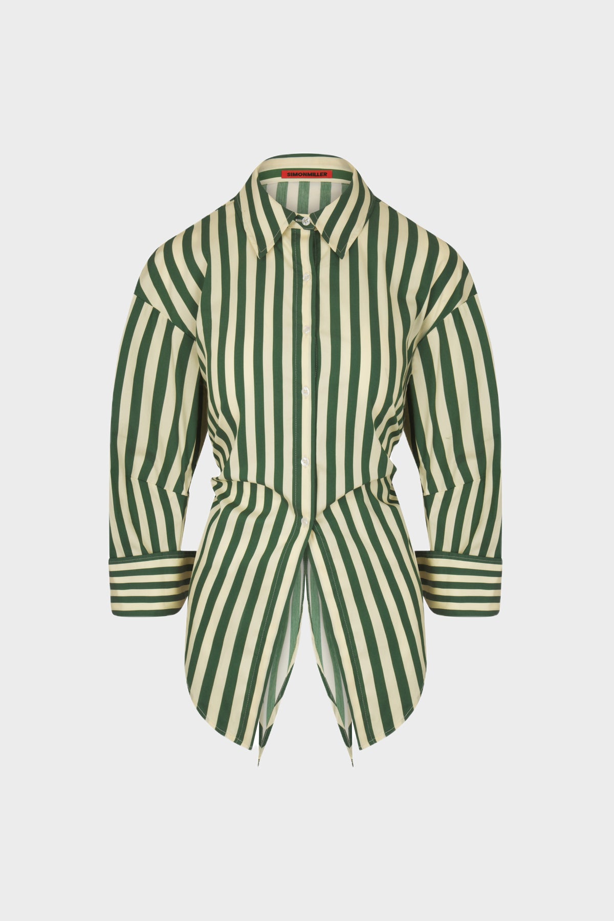 Loch Striped Poplin Button Up in Gummy Green/Ecru