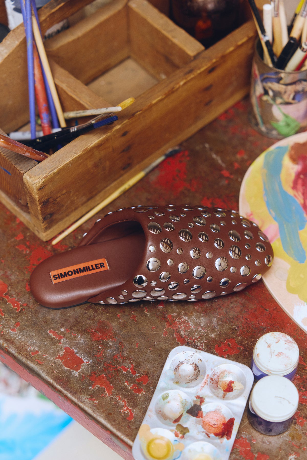 Studded Bubble Slipper in Choco Brown/Silver