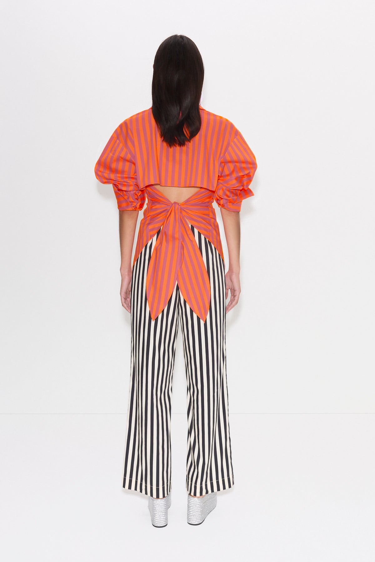 Loch Poplin Button Up in Hibiscus/Tangerine Stripe