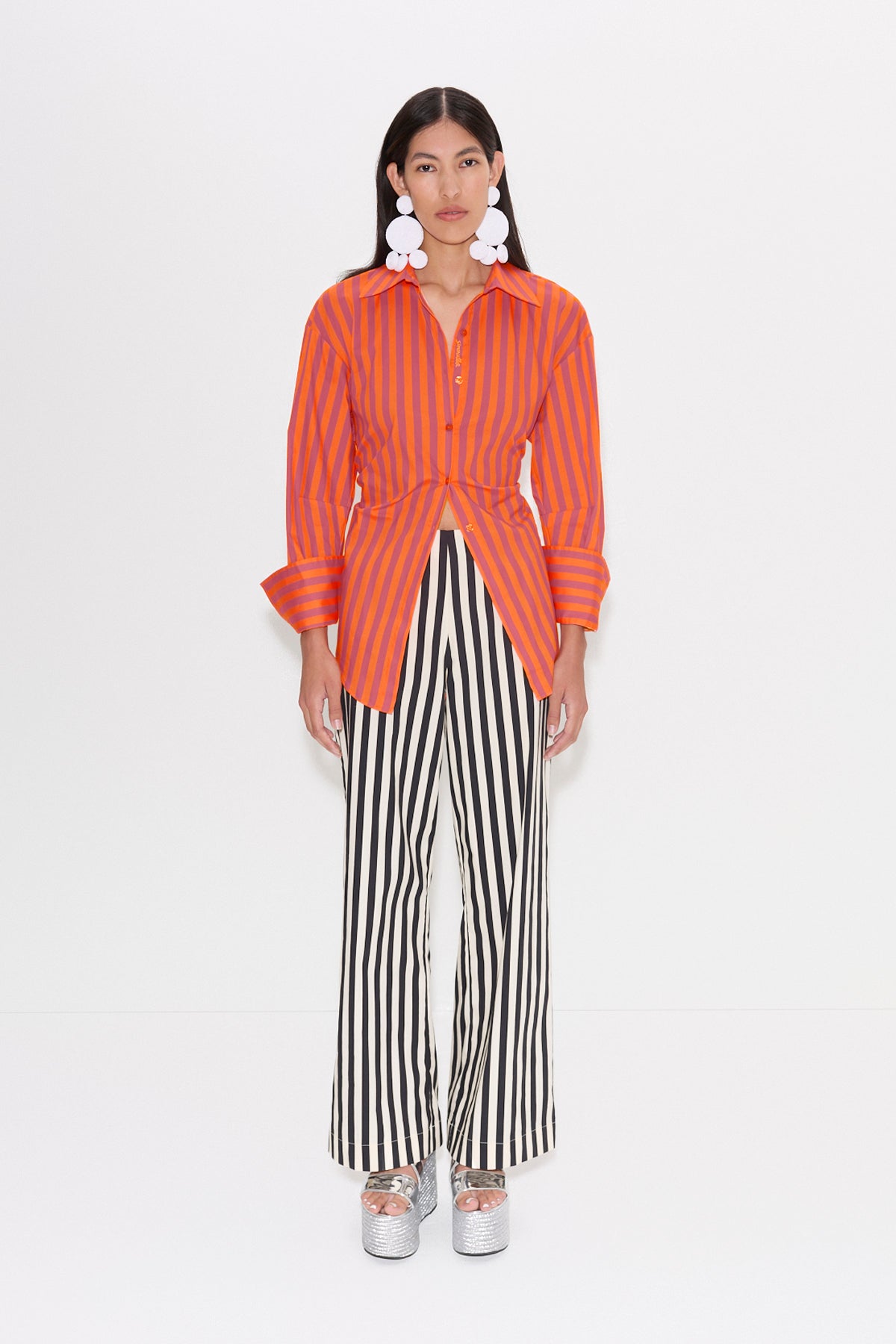 Loch Poplin Button Up in Hibiscus/Tangerine Stripe