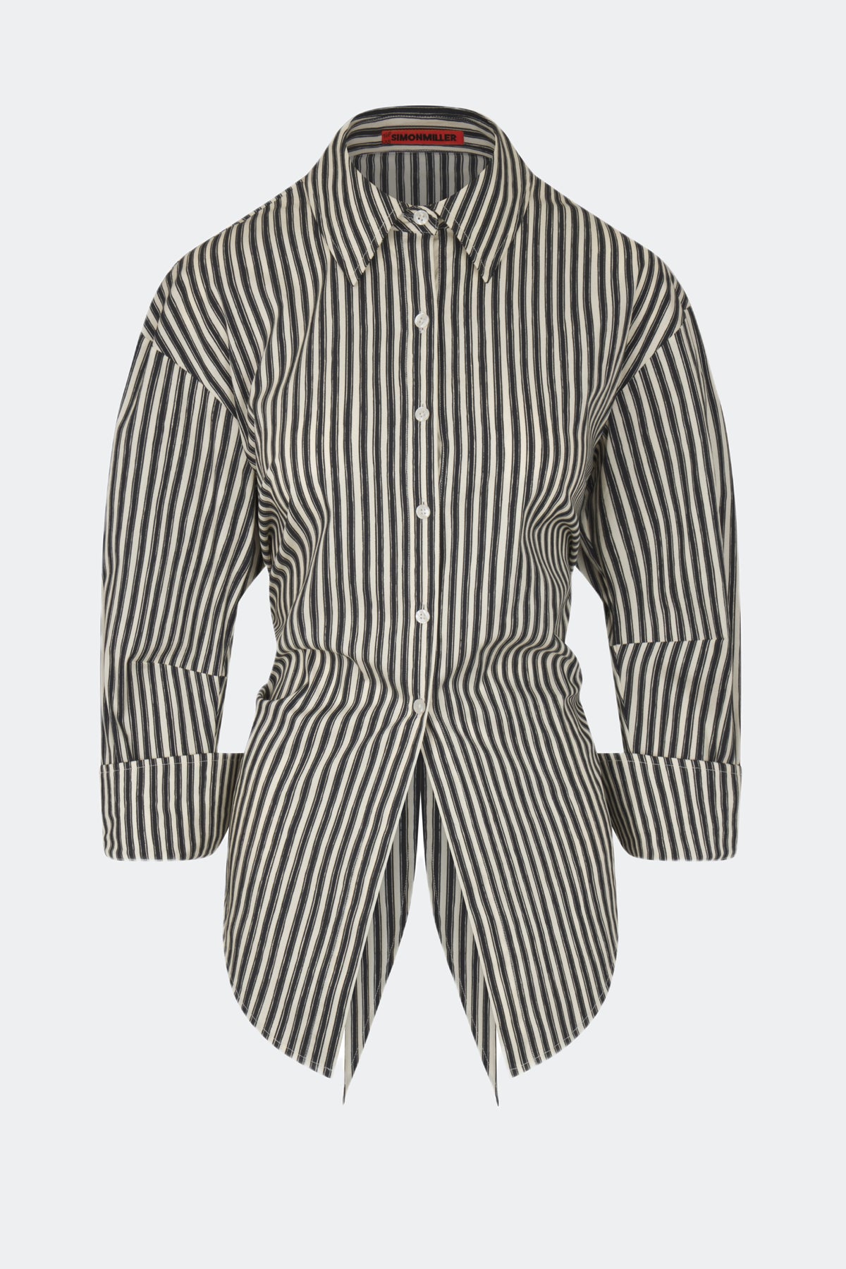 Loch Button Up in Black/Rice Flour Stripe