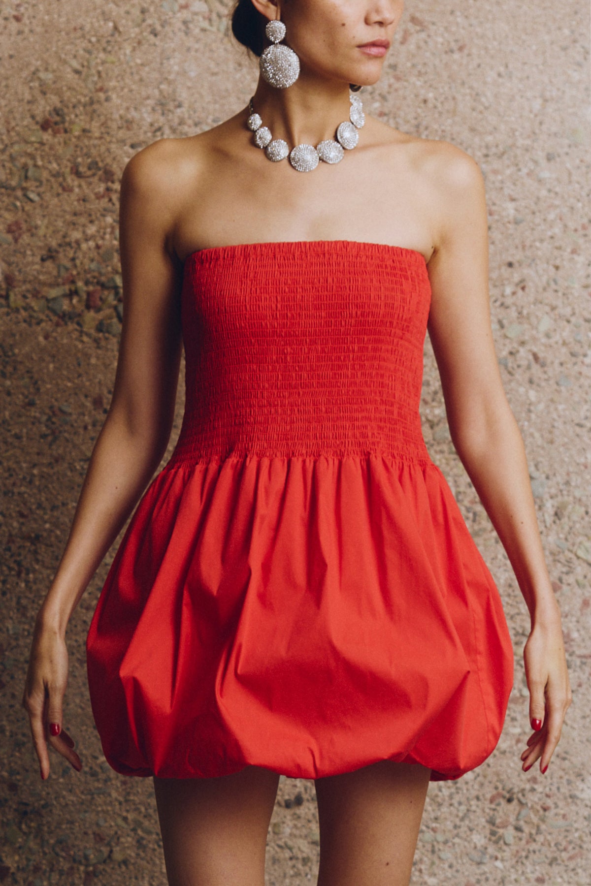 Via Smocked Mini Dress in Lucky Red