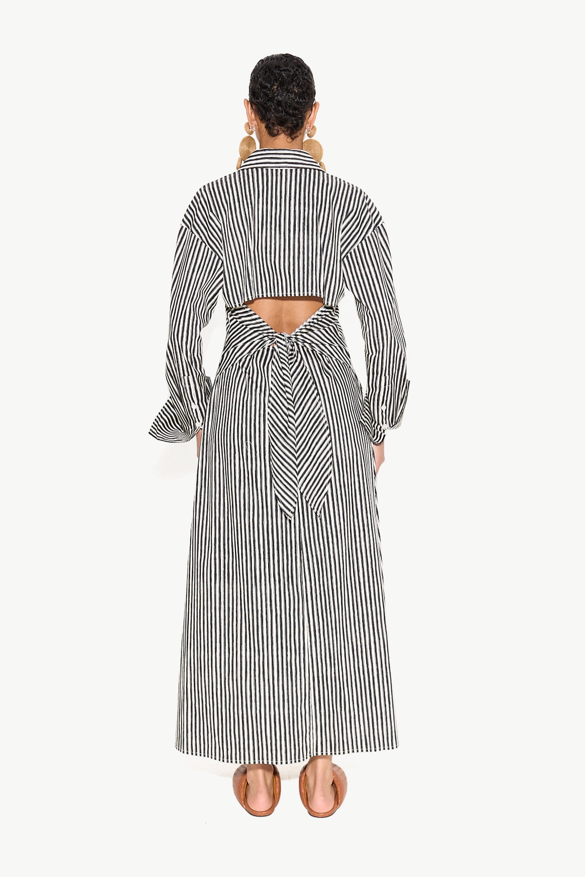 Loch Poplin Maxi Dress in Black/Rice Flour Stripe