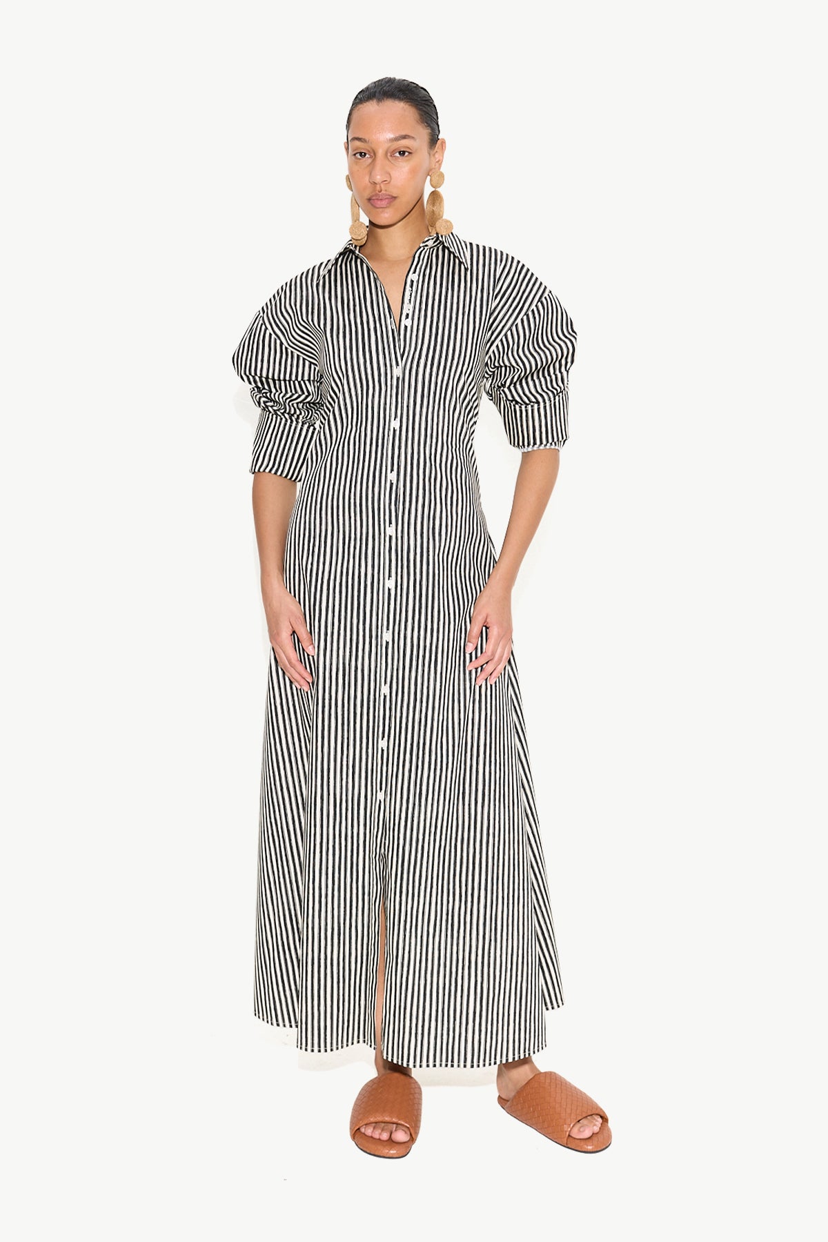 Loch Poplin Maxi Dress in Black/Rice Flour Stripe