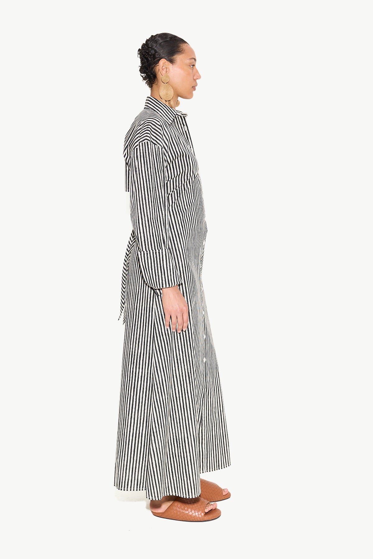 Loch Poplin Maxi Dress in Black/Rice Flour Stripe