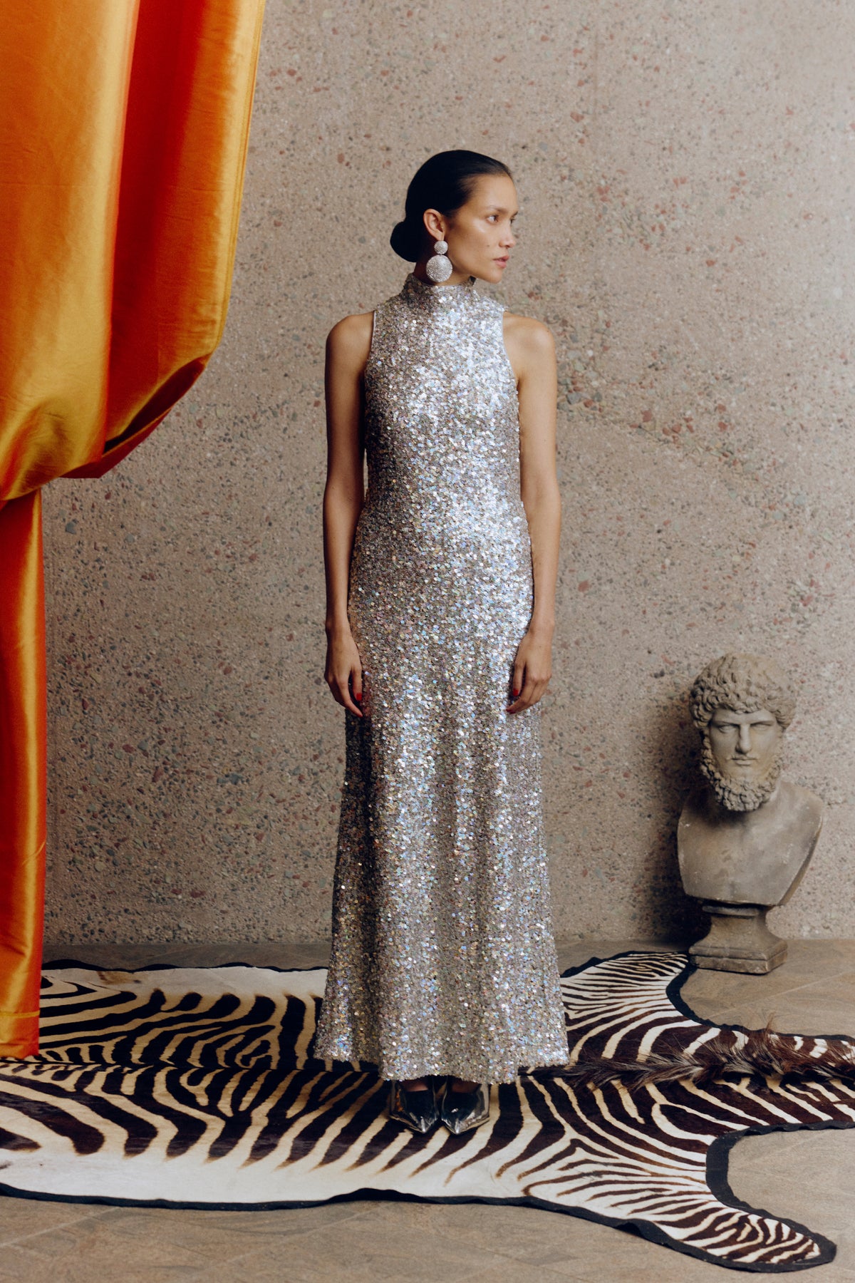 Sculpty Sleeveless Sequin Dress in Iridescent