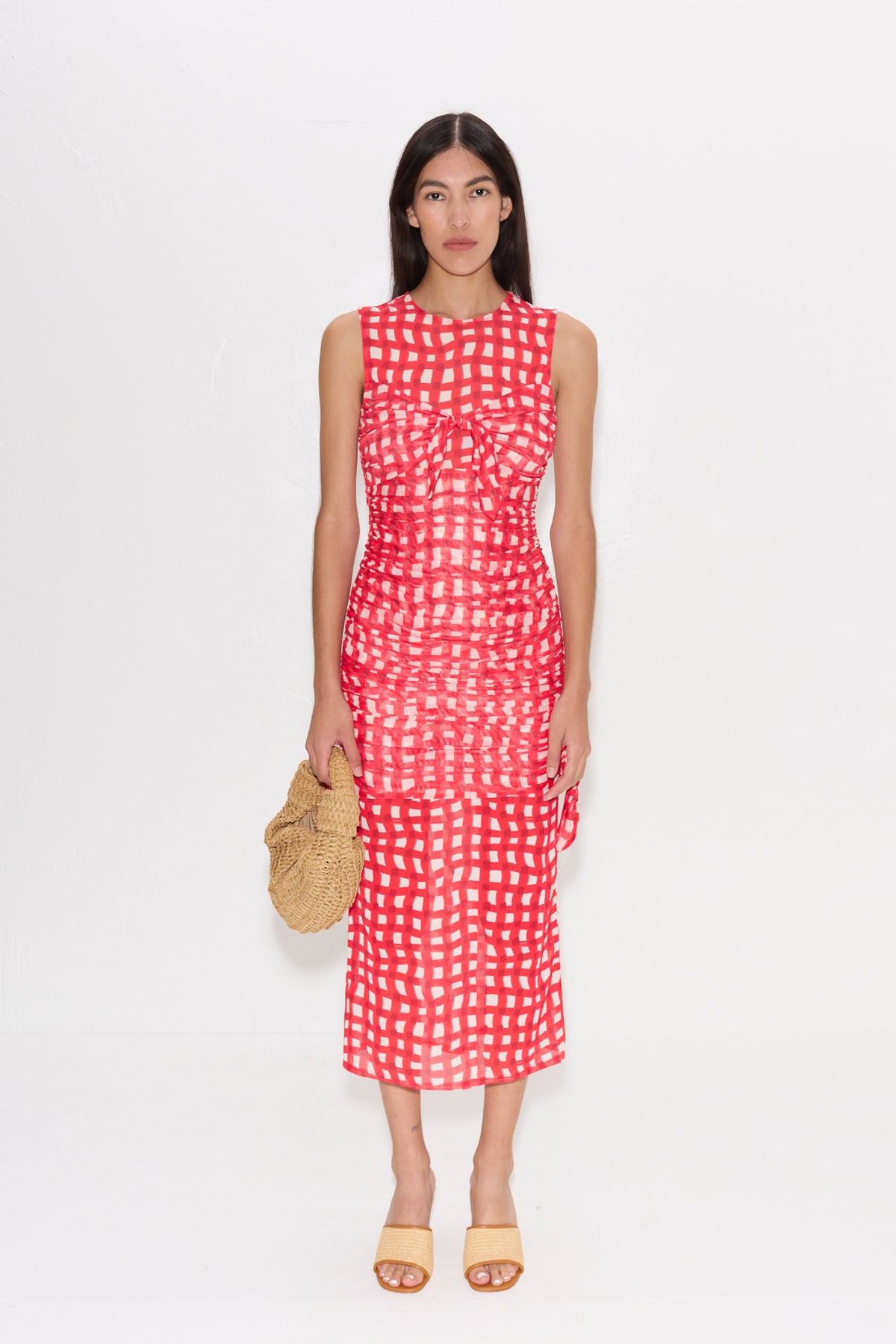 W4506-SONORAMESHMEDIDRESS-CHERRYREDWAVYGINGHAM