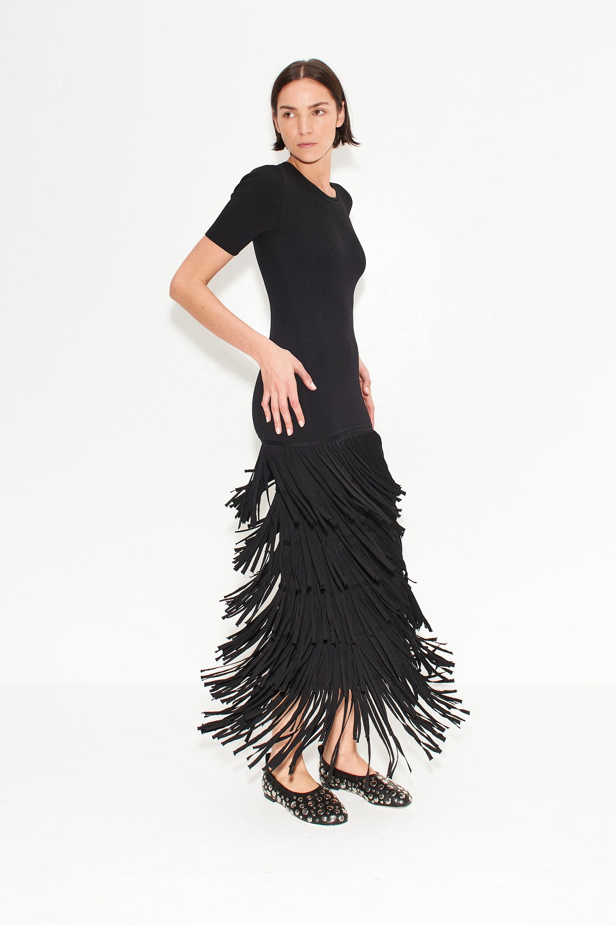 ZA-ZA-KNIT-FRINGE-DRESS-BLACK